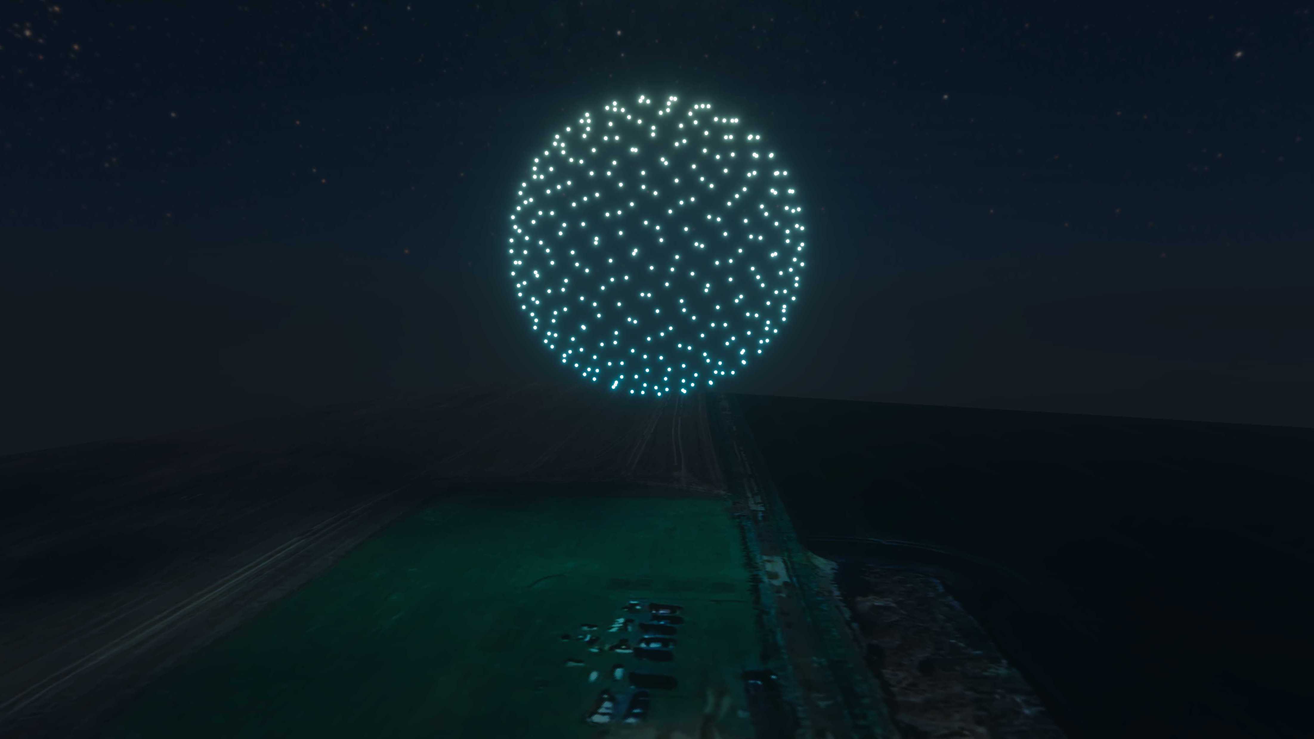 300 show drones forming a sphere